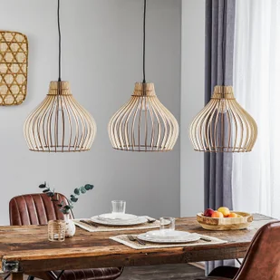 EULUNA Lampa wisząca Barrel drewniane klosze 3-pkt. długa - Lampy sufitowe - miniaturka - grafika 2