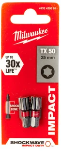 Milwaukee osprzęt Bit Shockwave TX50 25mm 2szt - Akcesoria do elektronarzędzi - miniaturka - grafika 1
