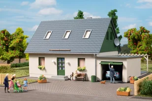 Auhagen Dom wolnostojący z garażem 11454 - Kolejki i akcesoria - miniaturka - grafika 1