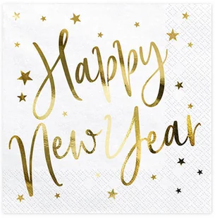 Party Deco Serwetki Happy New Year białe - 33 cm - 20 szt. - Sylwester - miniaturka - grafika 1