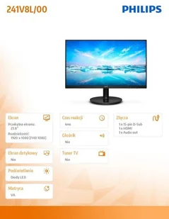 Philips 241V8L 23.8 cala VA HDMI 241V8L/00 - Monitory - miniaturka - grafika 6