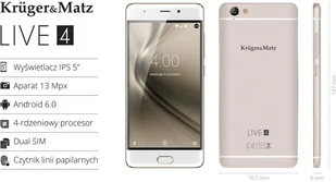 Kruger&Matz LIVE 4S 32GB Dual Sim Złoty - Telefony komórkowe - miniaturka - grafika 2