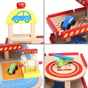 ECOTOYS Duży drewniany garaż z windą + autka Ecotoys 1100 - Tory, garaże, parkingi - miniaturka - grafika 3