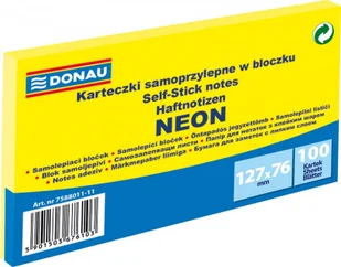 Donau Karteczki samop. 127x76mm neon - żółty - Etykiety samoprzylepne i bloki etykiet - miniaturka - grafika 1