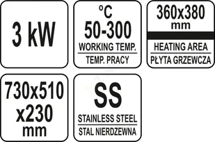 Yato ELEKTRYCZNA PŁYTA GRILLOWA GŁADKA 360MM YG-04584 - Piece, kotły  i płyty grzejne gastronomiczne - miniaturka - grafika 6