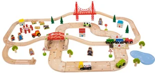 Bigjigs Toys Kolejka drewniana z drogą - Pociągi dla dzieci - miniaturka - grafika 1