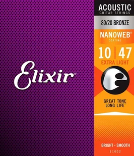 Elixir 11002 Nanoweb 80/20 Bronze Extra Light 10-47 - Struny gitarowe  - miniaturka - grafika 1